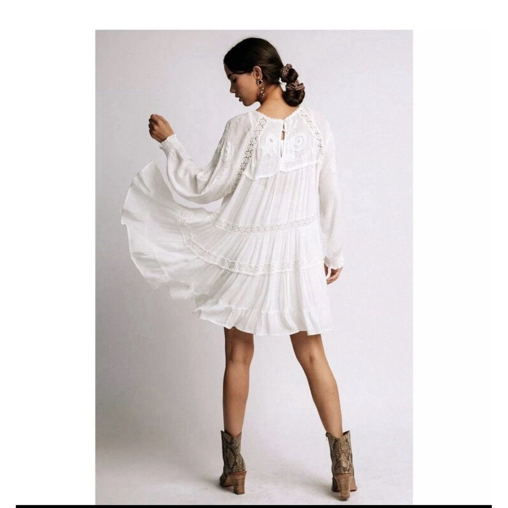 Free People Wildflower Embroidered Boho Lace Mini Dress Ivory XS - Picture 2 of 14